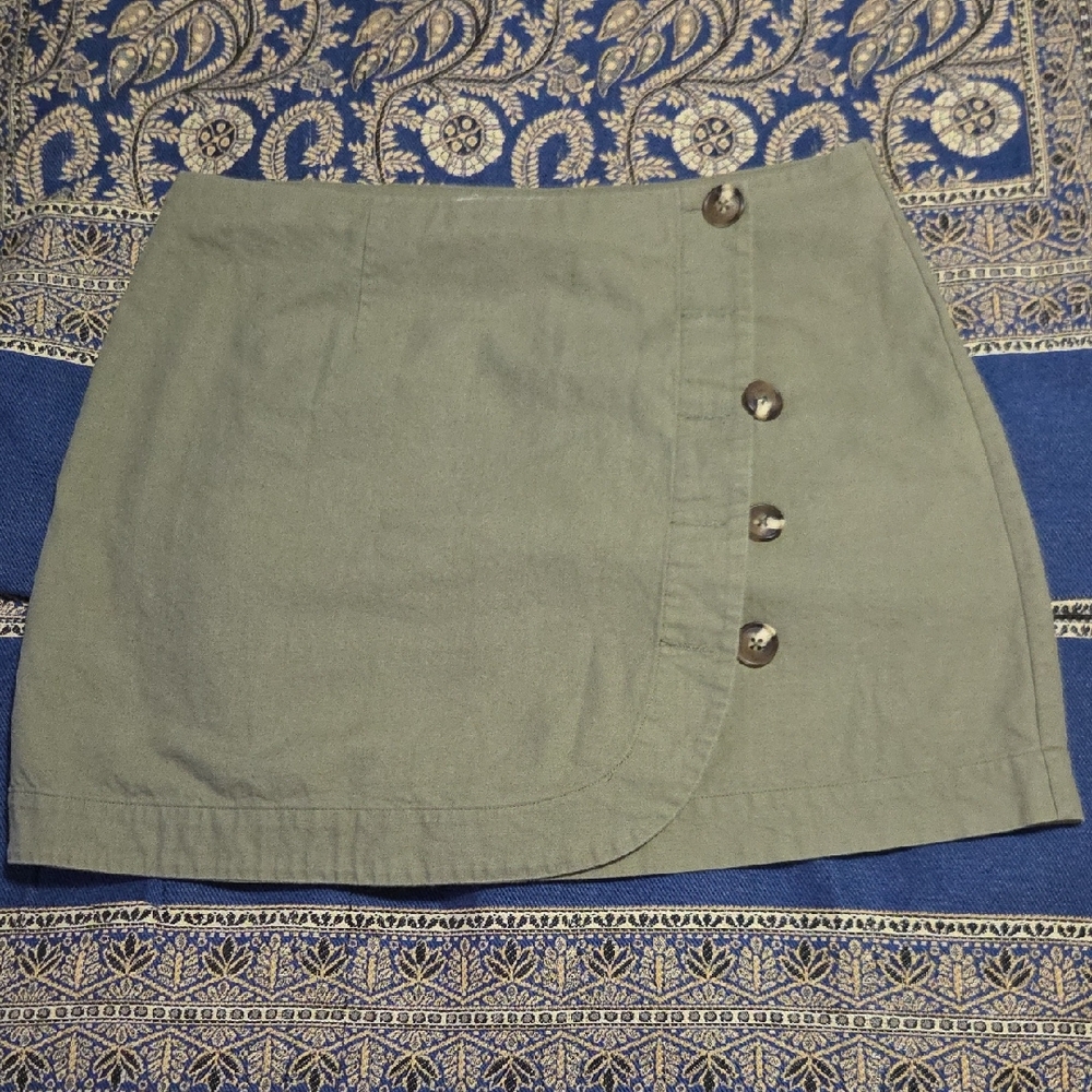 Nectar Clothing Womens Olive Green Button-Accent Mini Skirt Size L